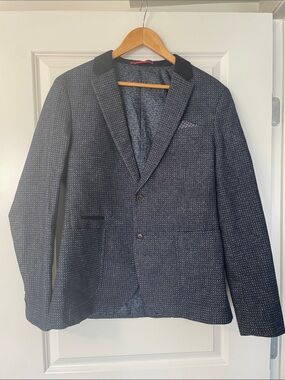 RW&CO. Men's Navy Textured Sport Coat with Contrast Collar